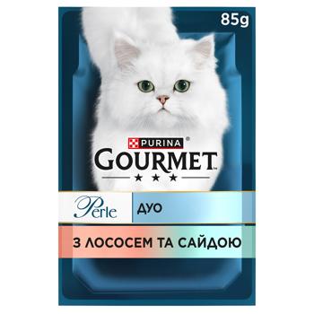 Корм влажный Gourmet Perle Duo с лососем и сайдой для взрослых кошек 85г - купить, цены на Чудо Маркет - фото 2