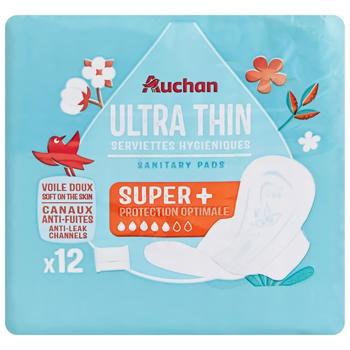 Прокладки гігієнічні Auchan ультратонкі в індивідуальній упаковці 12шт - купити, ціни на Auchan - фото 1