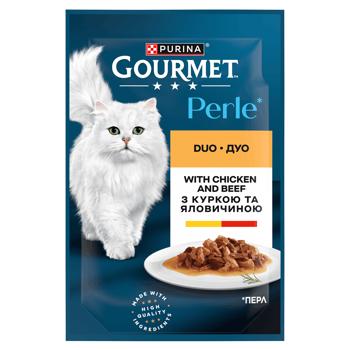 Корм вологий Gourmet Perle Duo з куркою та яловичиною для котів 85г - купити, ціни на MasterZoo - фото 1