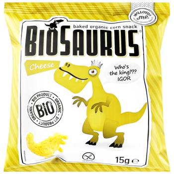 Снек BioSaurus органический кукурузный с сыром без глютена 15г