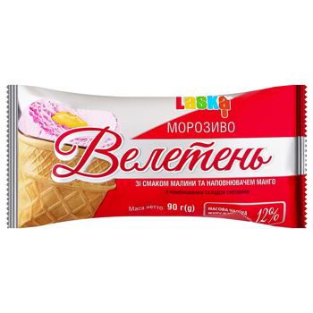 Мороженое Laska Великан малина и манго в вафельном стакане 90г - купить, цены на Auchan - фото 1