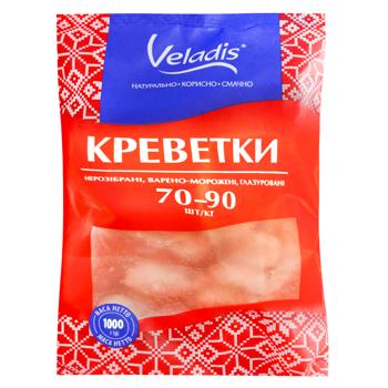 Креветки Veladis неразобранные глазированные варено-мороженные 70/90 1кг - купить, цены на Идеал - фото 1