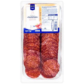 Ковбаса Metro Chef Папероні сирокопчена вищий сорт нарізка 500г - купити, ціни на METRO - фото 1