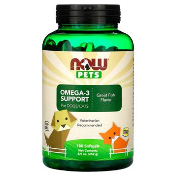 Рыбий жир для собак и кошек Now Food Pets Omega-3 со вкусом рыбы 180 гелевых капсул - купить, цены на Biotus - фото 1
