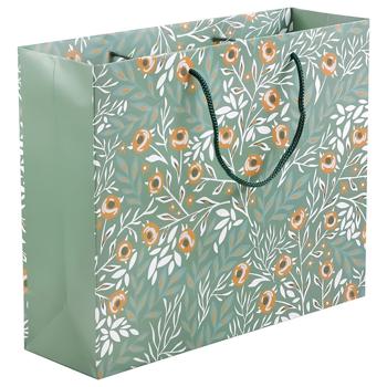 Auchan Green with Yellow Flowers Gift Bag 32*26*10cm - buy, prices for Auchan - photo 1