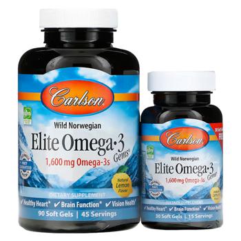 Carlson Labs Elite Omega-3 Lemon Flavored Fish Oil 1600mg 90+30 softgels - buy, prices for Biotus - photo 1