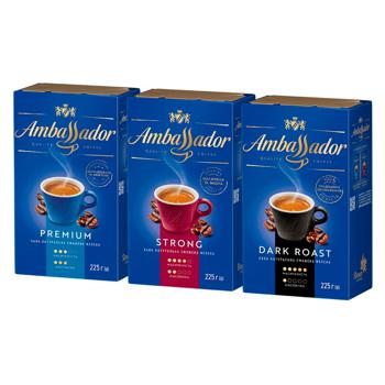 Набір меленої кави Ambassador Dark Roast 225г + Strong 225г + Premium 225г - купити, ціни на Auchan - фото 1