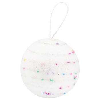 White Christmas Tree Ball Decoration with Horizontal Beaded Ribbon 10cm YE2073 - buy, prices for MegaMarket - photo 1