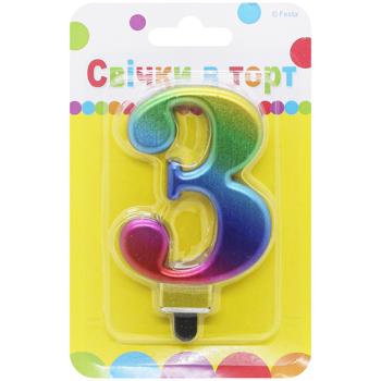 Свічка в торт Festa цифра 3 кольорова 9см