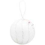 Украшение Шар ёлочный белый с бисерной вертикальной лентой 8см