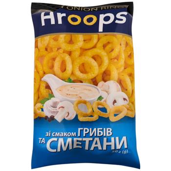 Снеки кукурузные Hroops со вкусом грибов и сметаны 50г - купить, цены на NOVUS - фото 1