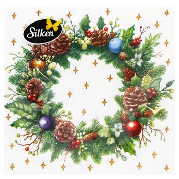 Silken Christmas Tree and Wreath 3-Ply Table Napkins 33*33cm 18pcs - buy, prices for MegaMarket - photo 1