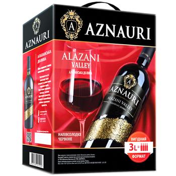 Вино Aznauri Алазанская Долина красное полусладкое 9-13% 3л - купить, цены на Чудо Маркет - фото 1