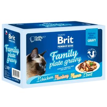 Brit Premium Delicate Fillets in Gravy Family Plate набір вологого корму для котів 12 шт x 85 г - асорті - купить, цены на MasterZoo - фото 1
