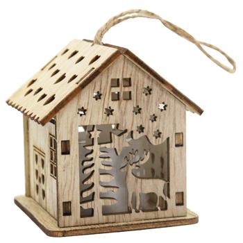 Подвеска Домик деревянная со светом 6*6*6,5см - купить, цены на КОСМОС - фото 2