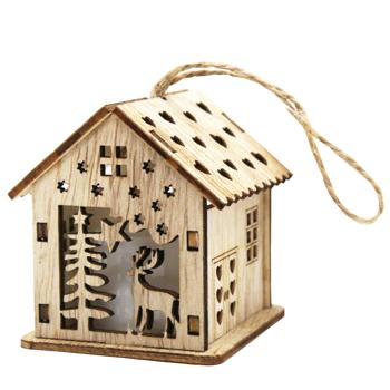 House Wooden Pendant with Light 6*6*6.5cm