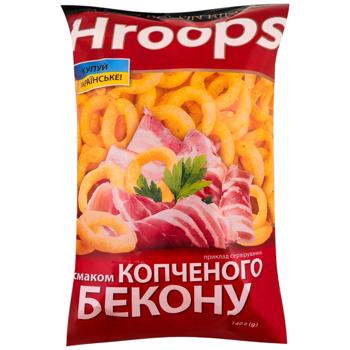 Hroops Corn Snacks with taste of Smoked Bacon 140g - buy, prices for Auchan - photo 1