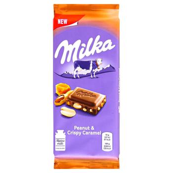 Milka Milk Chocolate with Peanuts, Caramel Filling, Rice Balls and Corn Flakes 90g - buy, prices for COSMOS - photo 1
