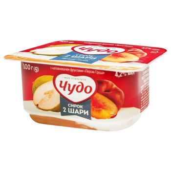Chudo Peach-Pear Two-Layer Curd Dessert 4.2% 100g - buy, prices for Ideal - photo 1