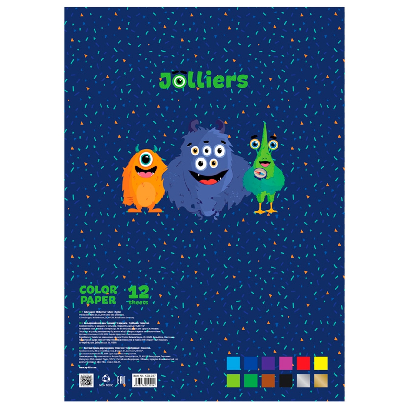 

Бумага цветная А4 Kite Jolliers 12л 12цв