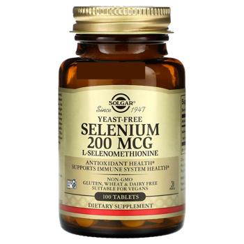 Селен, Selenium, Solgar, без дріжджів, 200 мкг, 100 таб. - купити, ціни на Біотус - фото 1