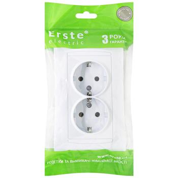 Розетка Erste Prestige подвійна з заземленням біла 9206-52W - купити, ціни на Auchan - фото 1
