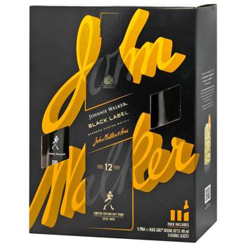 Johnnie Walker Black Label Whiskey 40% 0.7l + 2 glasses - buy, prices for Auchan - photo 1