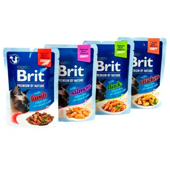 Набір вологого корму для котів Brit Premium Delicate Fillets in Gravy Chicken for Sterilised pouch 3+1 шт х 85 г - асорті - купити, ціни на MasterZoo - фото 2