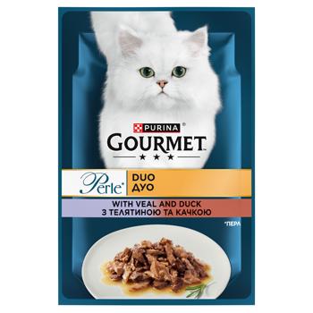 Корм влажный Gourmet Perle Duo с телятиной и уткой для кошек 85г - купить, цены на Чудо Маркет - фото 1
