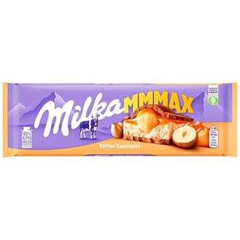 Шоколад молочний Milka з молочною і карамельною начинками і обсмаженим цілим фундуком 300г