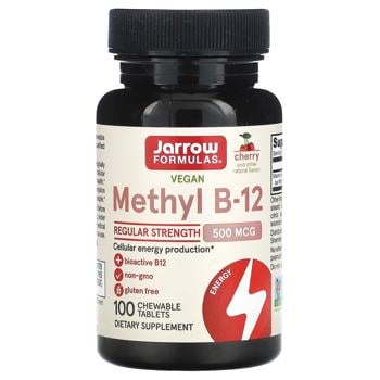 Витамин В12 Jarrow Formulas Methyl B-12 со вкусом вишни 500мкг 100 жевательных таблеток