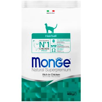 Корм сухий Monge Hairball з куркою для виведення шерсті у котів 400г - купити, ціни на MasterZoo - фото 1