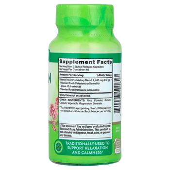 Nature's Truth, Valerian Root, 2,400 mg (1,200 mg per Capsule), 90 Quick Release Capsules  - купити, ціни на Біотус - фото 2