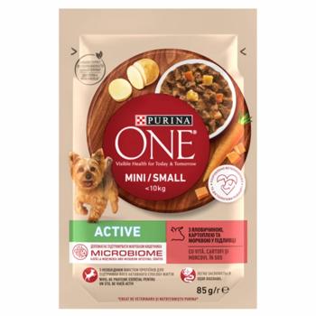 Корм влажный Purina One Active с говядиной, картофелем и морковью для активных собак малых пород 85г - купить, цены на КОСМОС - фото 1