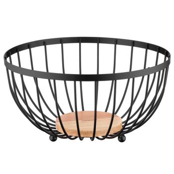 Ardesto Midori Black Metal Basket with Wooden Board on the Bottom 25*25*13cm