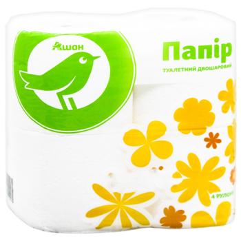 Туалетний папір Auchan 2-шаровий целлюлоза білий 4шт - купити, ціни на - фото 3
