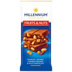Шоколад молочный Millennium Fruits&Nuts с арахисом, цукатами, изюмом и миндалем 90г