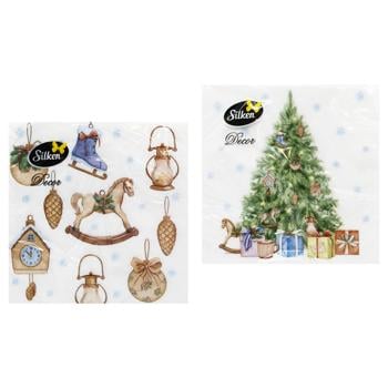 Серветки столові Silken Ялинка з іграшками 3-шарові 33*33см 18шт