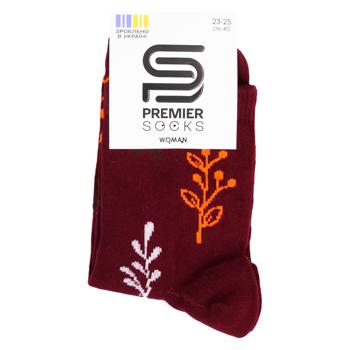 Premier Socks Fragile Branches Premium Classic Women's Socks s.23-25 Burgundy