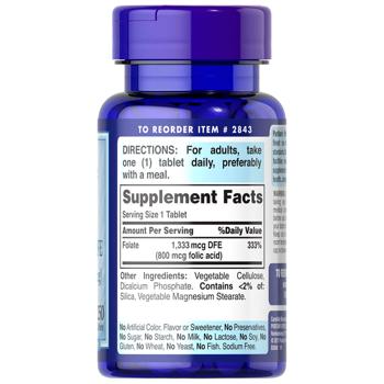 Фолієва кислота, Folic Acid, Puritan's Pride, 800 мкг, 250 таблеток - купити, ціни на Біотус - фото 2