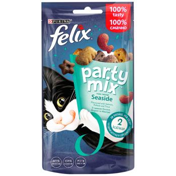 Ласощі для котів Felix Party Mix Морський Мікс з лососем, фореллю та минтаєм 60г - купити, ціни на MasterZoo - фото 1