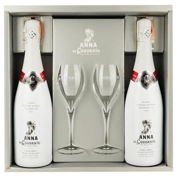 Codorniu Anna Blanc de Blancs Brut White Dry Wine 12% 0.75l 2pcs + 2 Glasses - buy, prices for Supermarket "Kharkiv" - photo 1