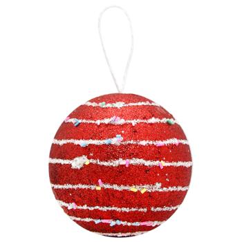 Red Christmas Tree Ball Decoration with Horizontal Beaded Ribbon 10cm