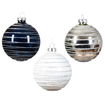 Christmas Tree Glass Ball with Stripes 8cm in assortment - buy, prices for - photo 1