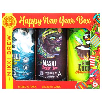 Набір пива Mikki Brew Happy New Year Box нефільтроване 0,33л х 6шт - купити, ціни на - фото 2