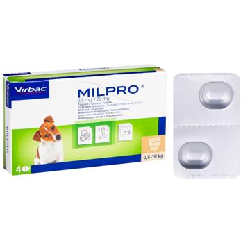 Таблетки для цуценят Virbac Milpro від 0,5 до 10 кг 2,5мг/25мг, 4 шт