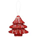 Red Christmas Tree Decoration with Beaded Ribbon 12cm YE2742R