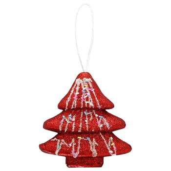 Red Christmas Tree Decoration with Beaded Ribbon 12cm YE2742R - buy, prices for MegaMarket - photo 1