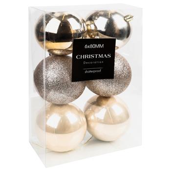 Набір ялинкових куль Koopman 6шт 80мм шампань