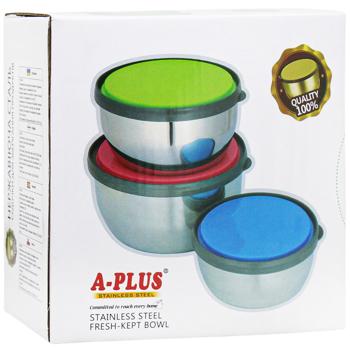 A-plus Stainless Steel Fresh-Kept Bowl 12/14/16cm 3pcs - buy, prices for - photo 4